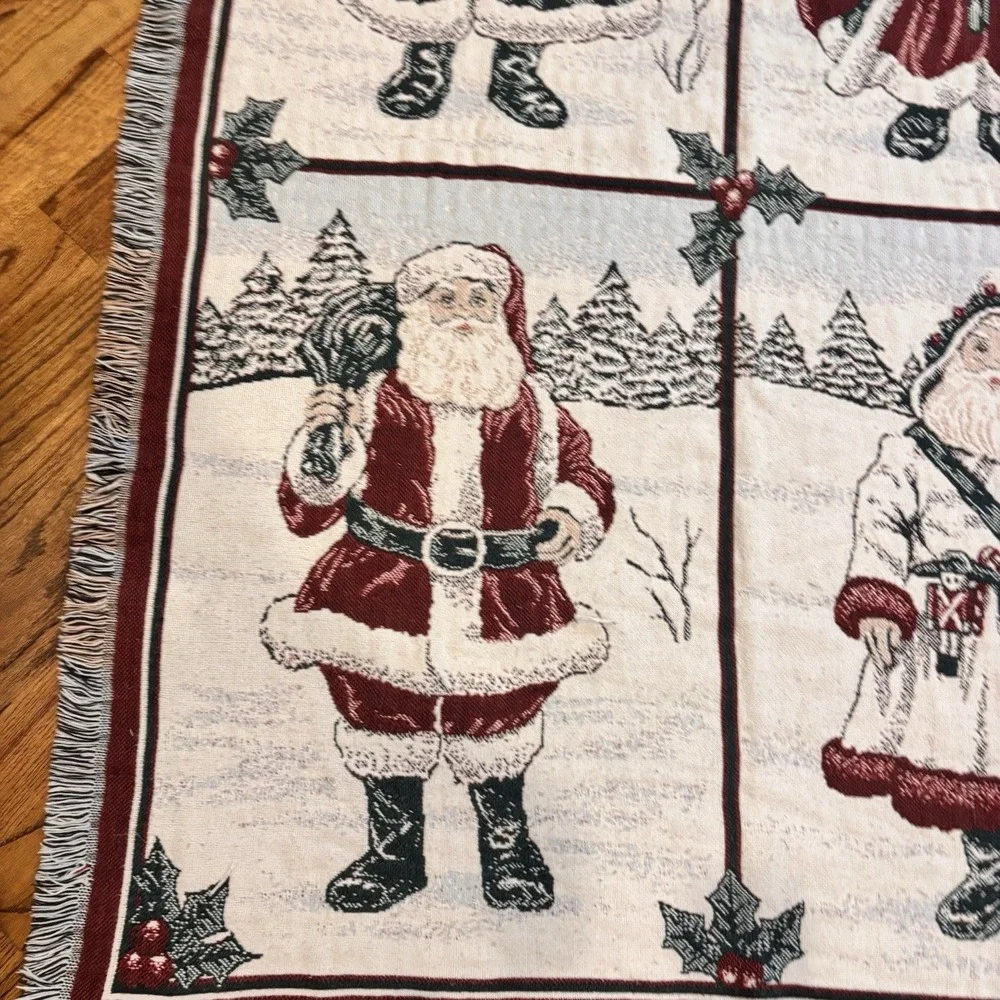 Goodwin Weavers Vintage Santa Woven Afghan Throw Blanket Christmas Fringe Throw